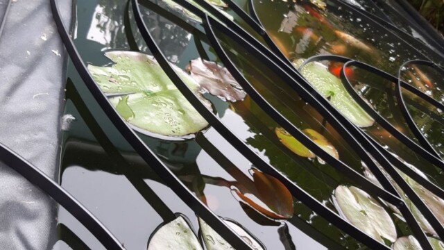 pond cover Mackintosh inspired pond cover - showing the material on edge for strength